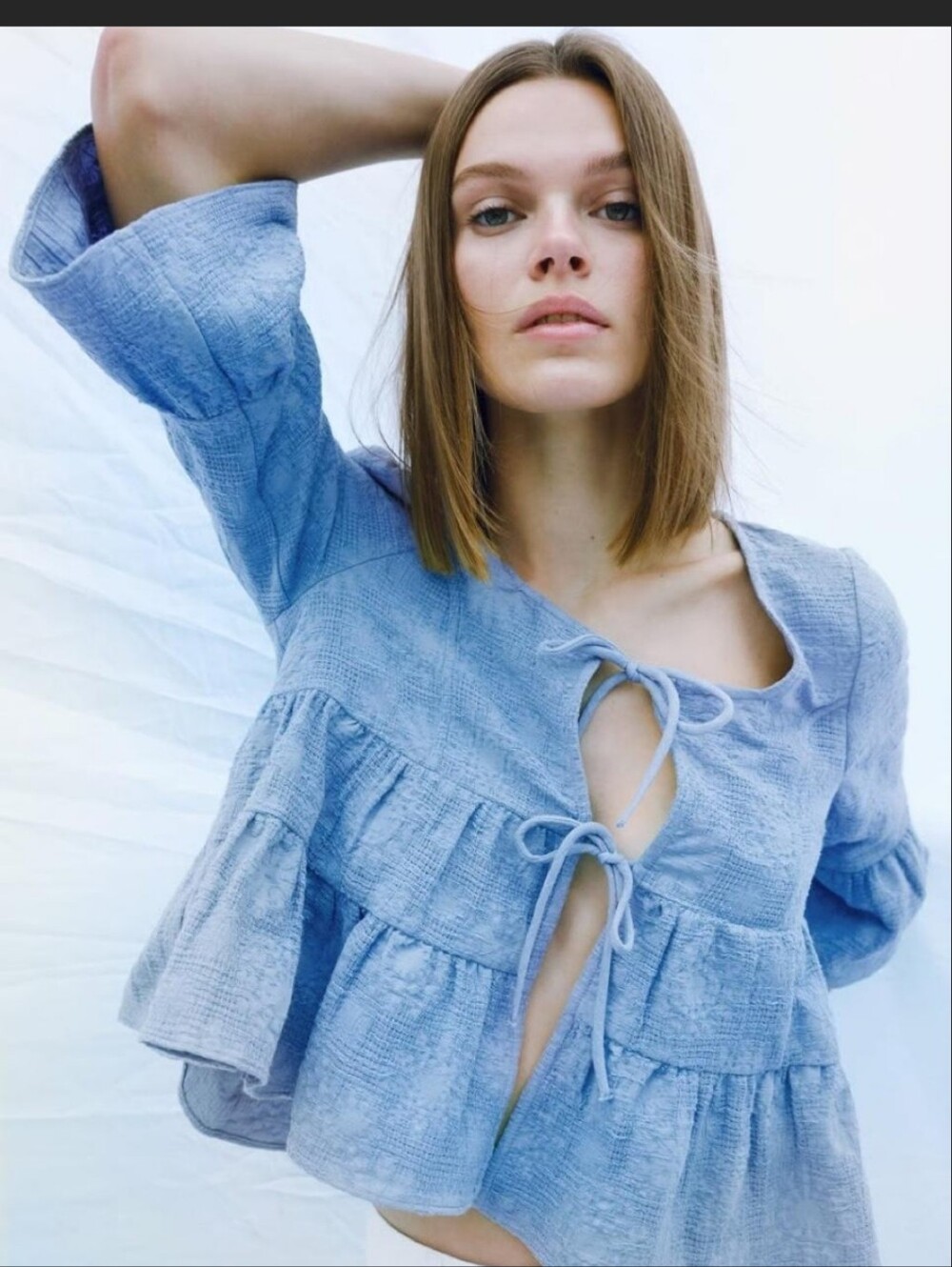 Zara Light Blue Tiered Tie-Front Women's Jacket